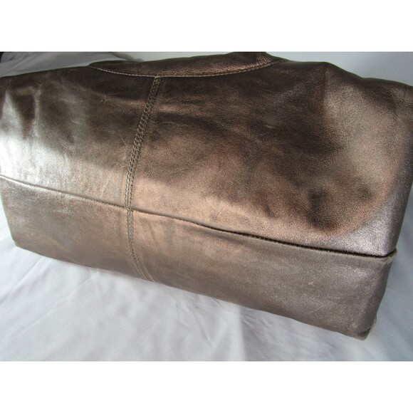 Auth Furla Metallic Bronze Gold Leather Satchel Tote Crossbody Handbag - Picture 7 of 16